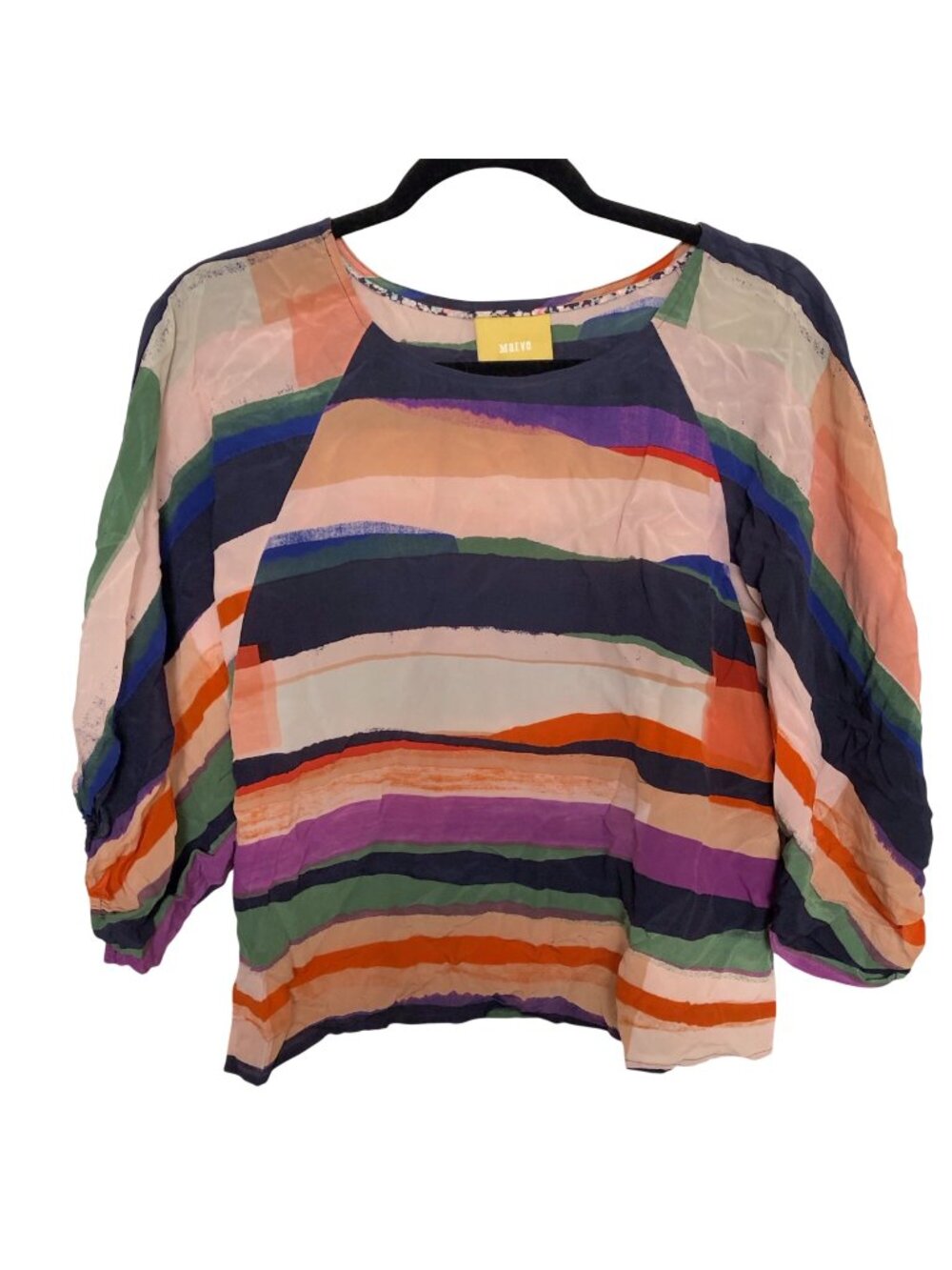 Maeve Colorful Striped 3/4 Length Sleeve Blouse Small